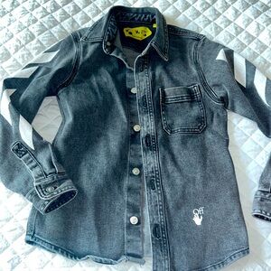 Off-White Kids side-stripe cotton denim shirt Grey/white stretch-cotton size 8